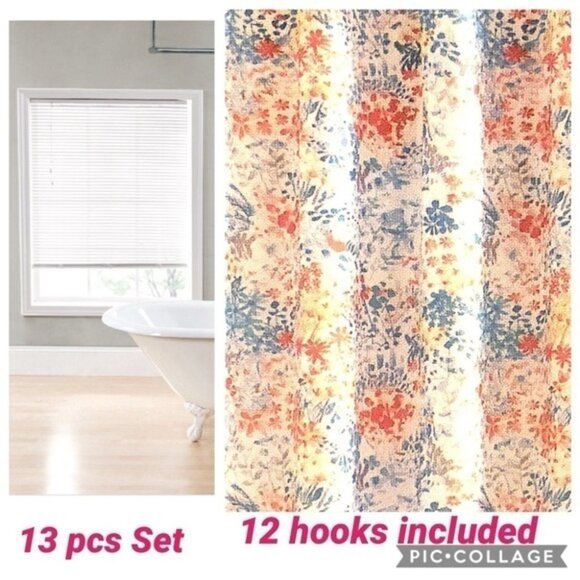 13 PC FABRIC SHOWER CURTAIN SET with Hooks - Picture 1 of 1